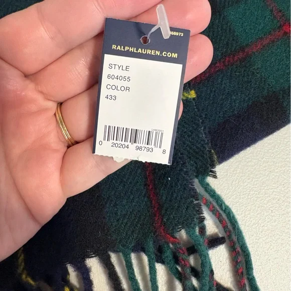 NWT Polo Ralph Lauren Wool Plaid Scarf – Blue/Green Tartan | - Picture 3 of 6